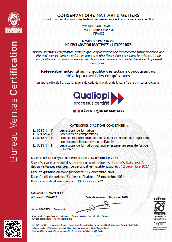 certificat qualiopi cnam