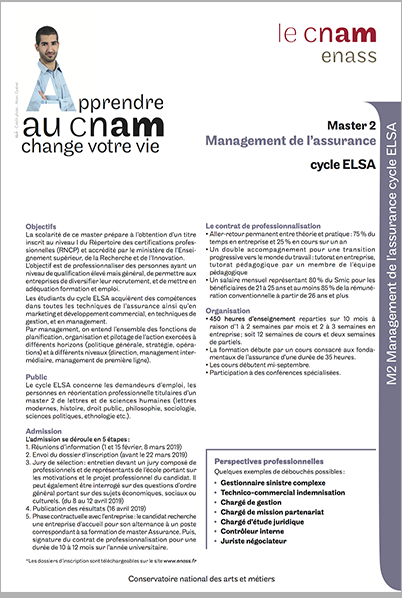 Master 2 Management de l'assurance, cycle ELSA: élèves en Lettres et Sciences humaines (en alternance)